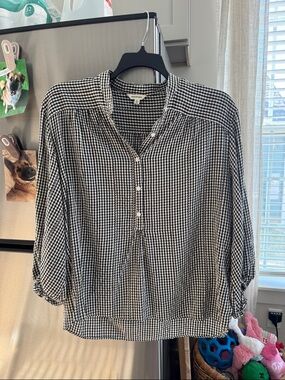 Max Studio Black and White Gingham Button-Front Blouse
